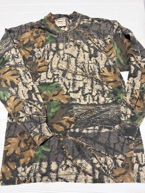 Vintage Jerzees Outdoors Trebark Camo Long Sleeve Henley Shirt Men’s Large USA